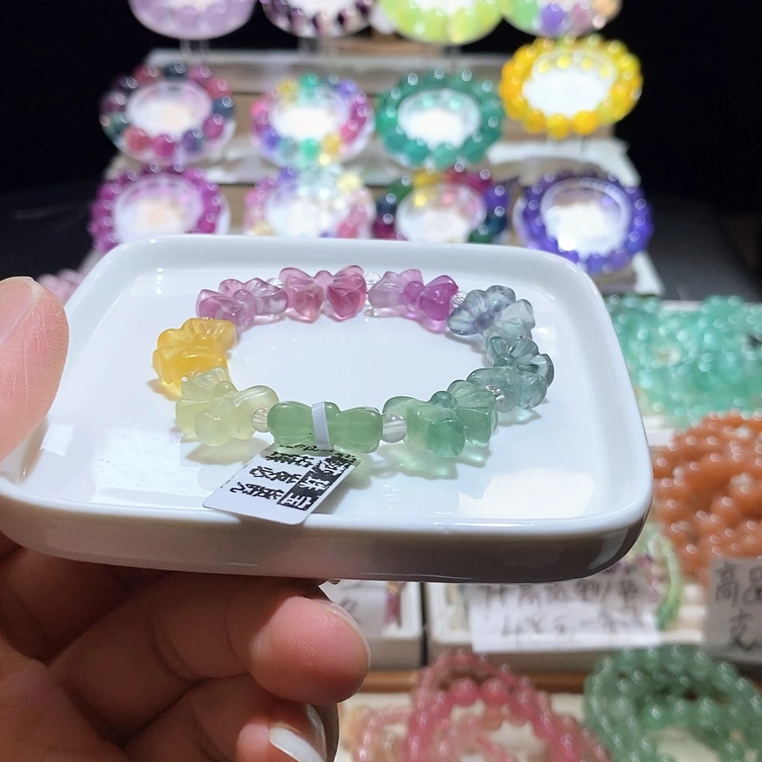 未镶嵌手链萤石彩虹渐变蝴蝶结13mm