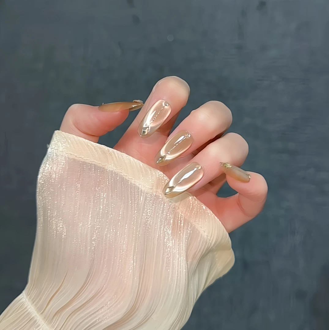 【晚霞】春季爆款鎏金猫眼显白跳色多巴胺钻贵气纯手工穿戴甲