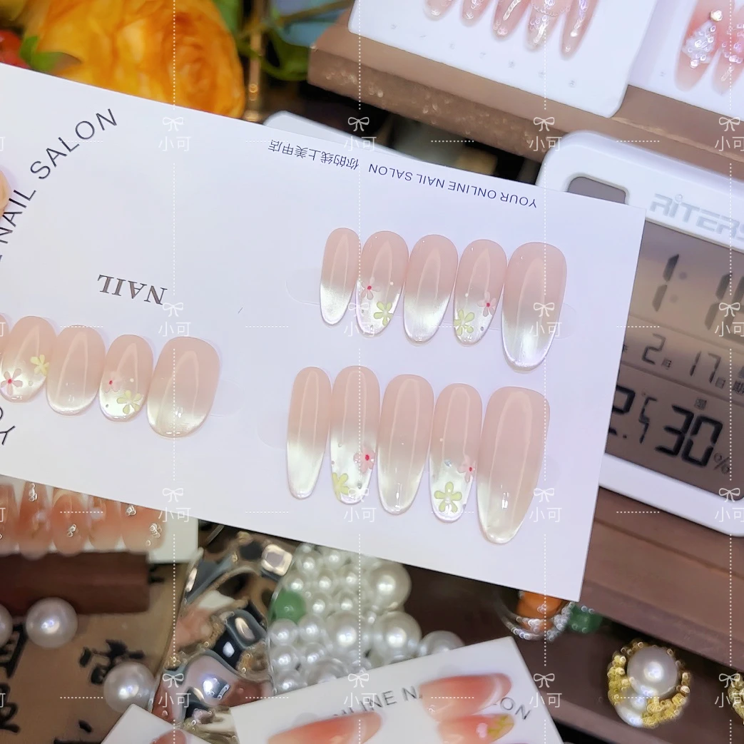 春季小花~猫眼手绘显白小清新纯手工穿戴甲