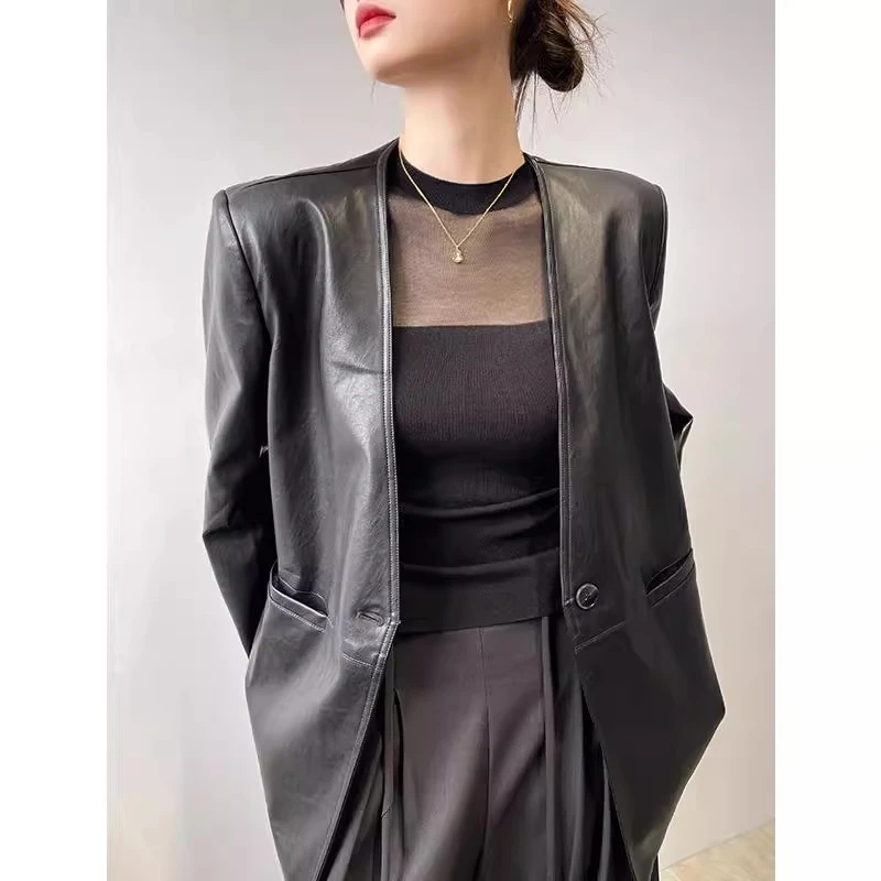 黑色皮衣外套女春秋装2025新款韩系宽松气质百搭夹克上衣设计感潮