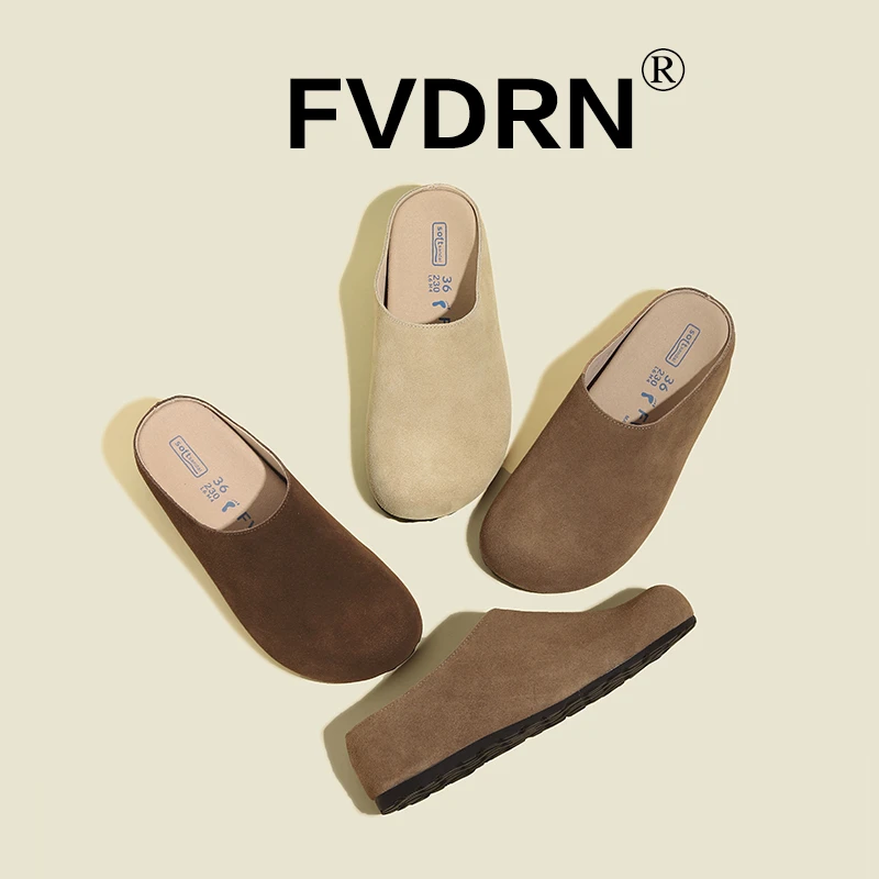 【FVDRN】5CM Q弹 厚底真皮勃肯鞋女外穿博肯包头增高半拖鞋