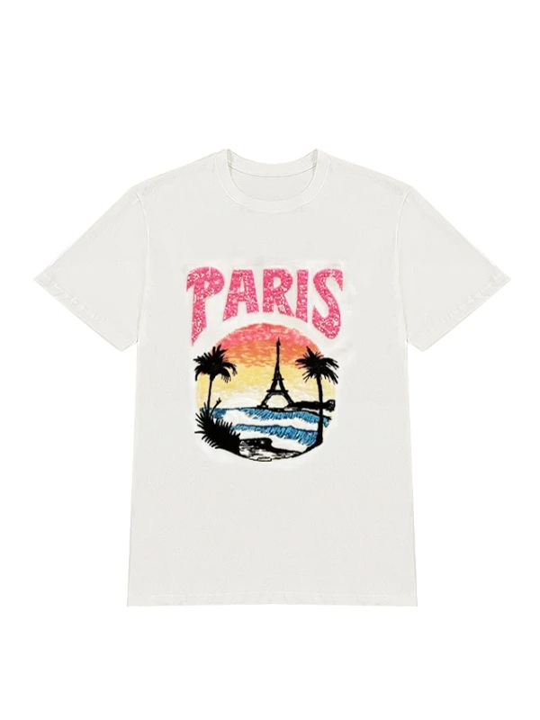 2025早春新款热带彩虹树串珠短袖T恤D2019