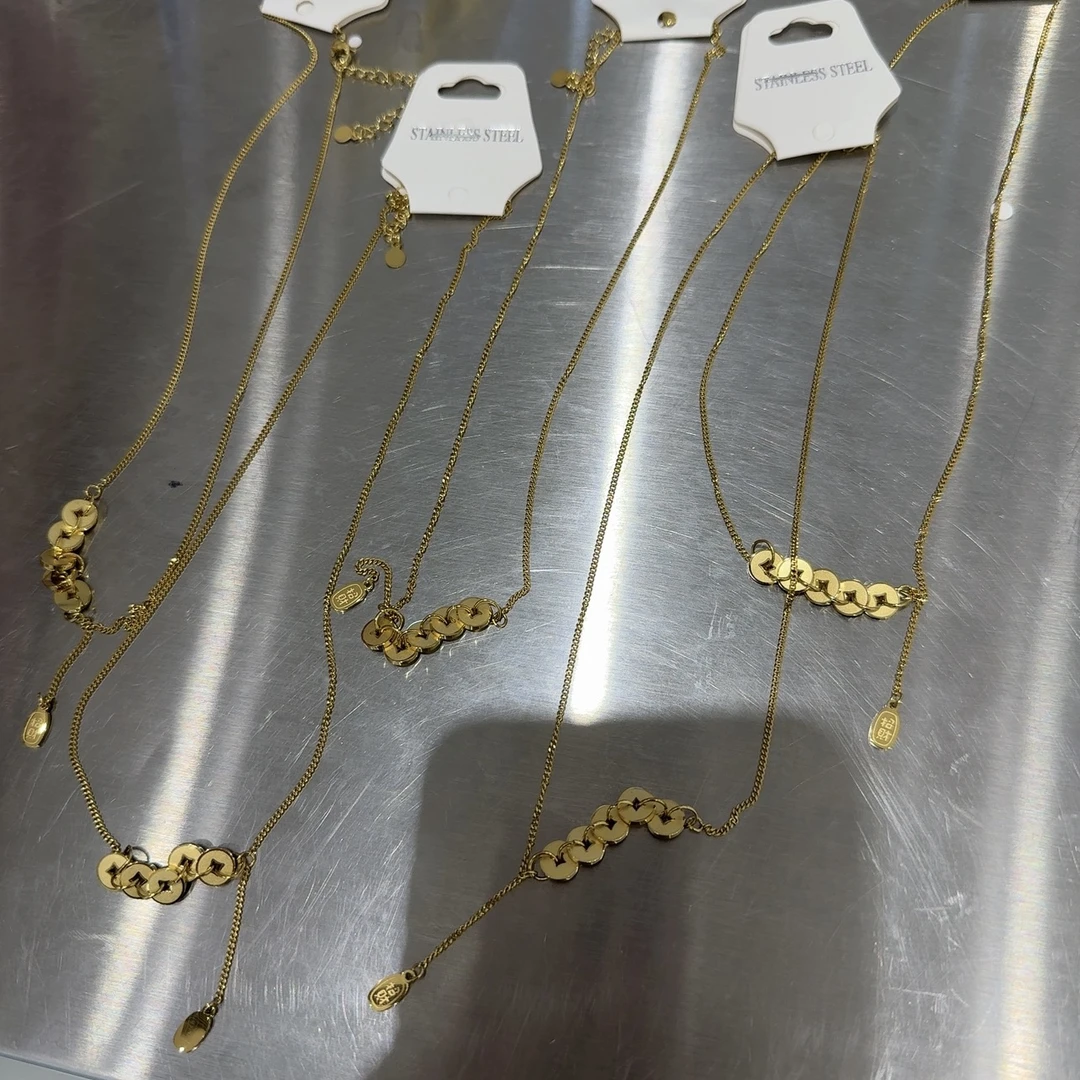 钛钢项链 五帝钱招财项链，