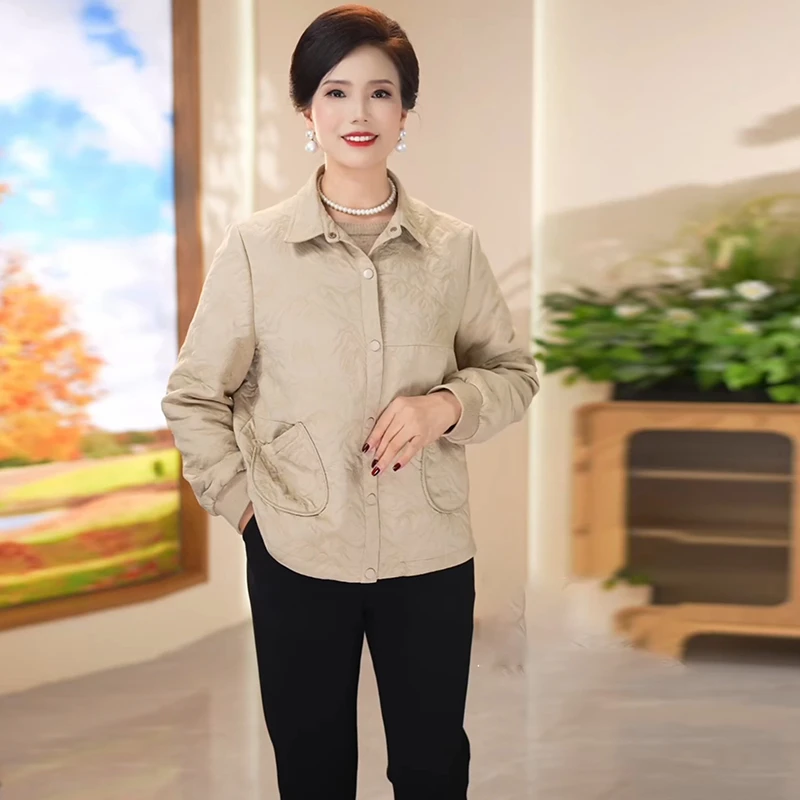 妈妈装2025秋季新款洋气翻领时尚夹克中老年女装大码宽松外套上衣