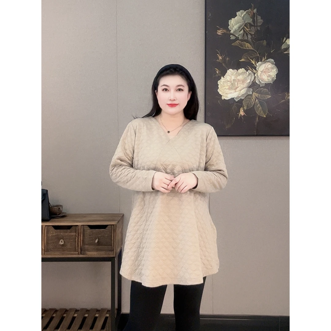【胡小肥】12秋季宽松大码上衣打底衫2963-1气质百搭时尚简约新款V
