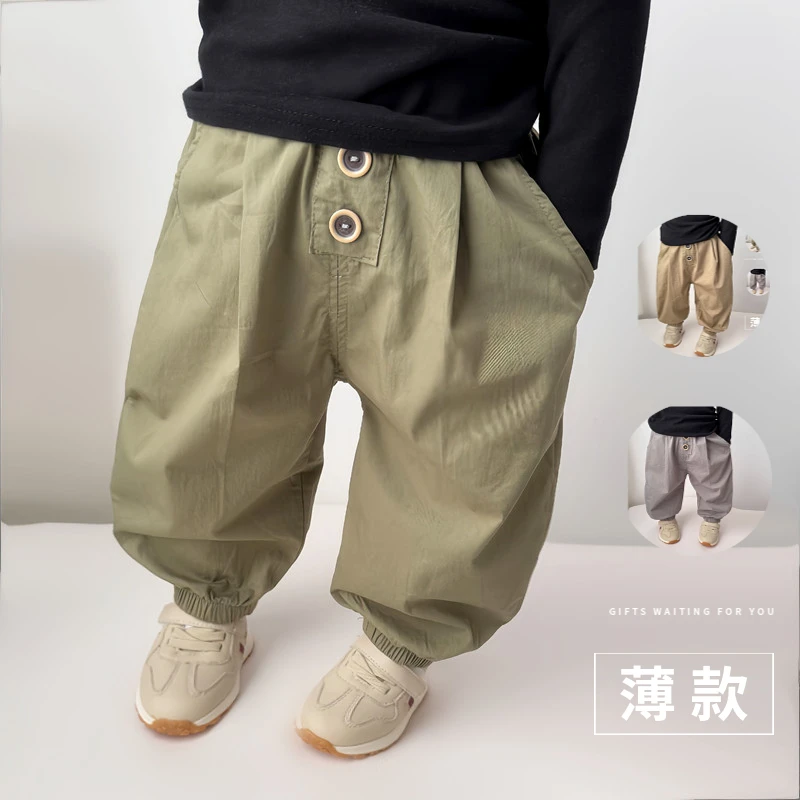 宝宝春夏薄款裤子小童帅气水洗棉萝卜裤夏季儿童防蚊裤空调长裤