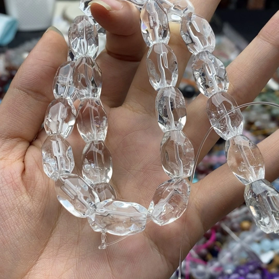 未镶嵌玛瑙/玉髓珠宝半成品一个天然10×15mm透体白水晶切面桶珠