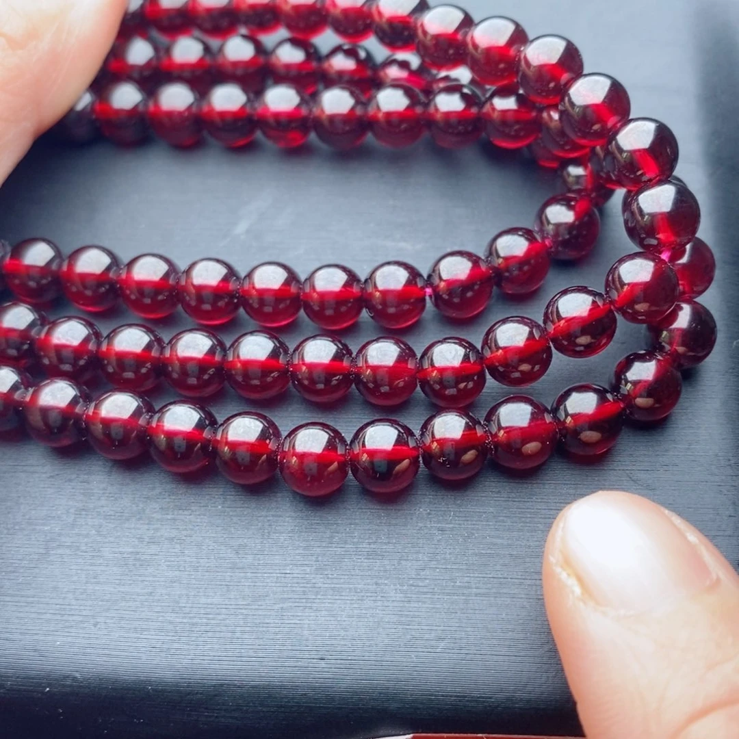 M***Y石榴石未镶嵌手链天然6.3毫米专柜大漏