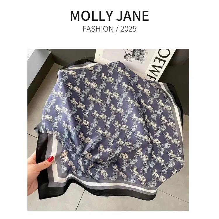 木槿芸【蓝色马车方巾】法式轻奢风70*70服装搭配高端女丝巾SJ-113