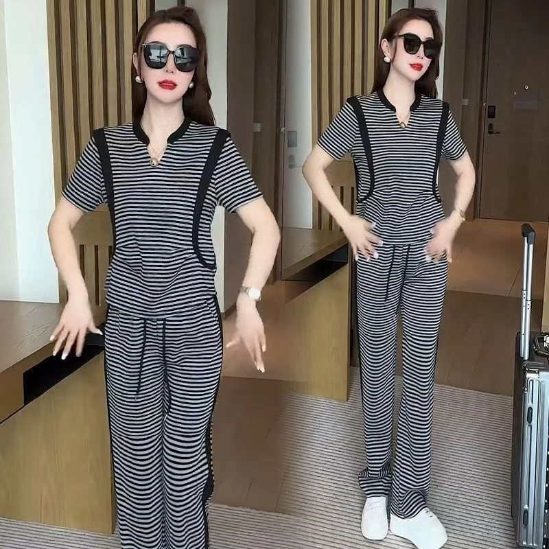 200斤微胖mm夏季大码女装休闲套装宽松显瘦时尚洋气运动服两件套