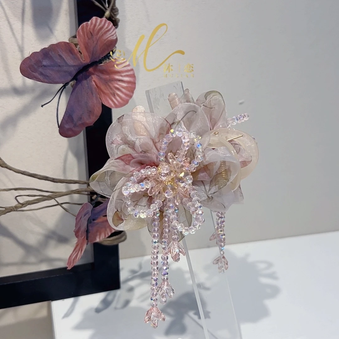 E495【粉色铃兰花8公分抓夹】发饰气质超仙头饰手工