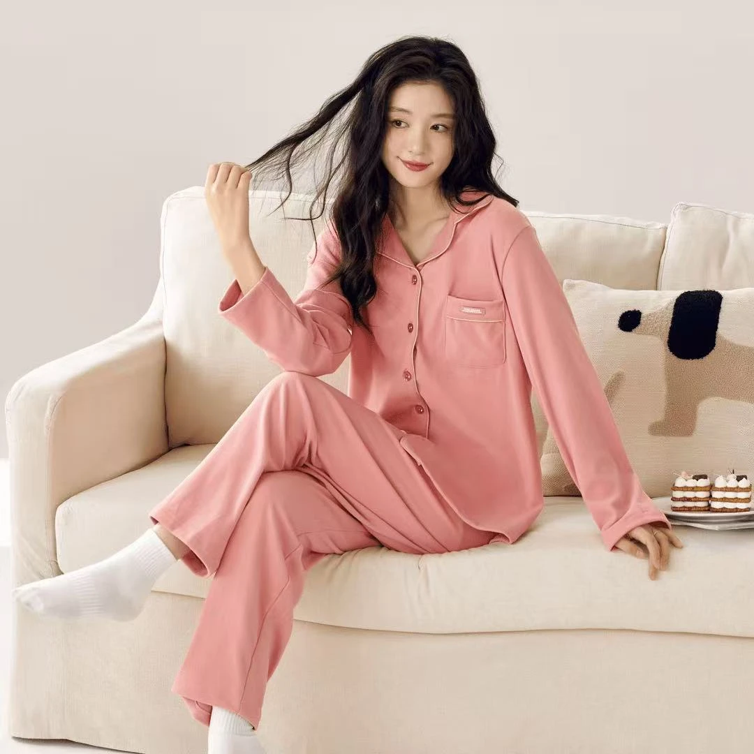 2025秋季早冬新款长袖长裤德绒纯色开衫女睡衣可外穿家居服套装