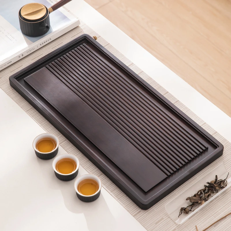 新款黑檀色竹制茶盘家用简约现代排水式干泡茶台沥水托盘功夫茶具
