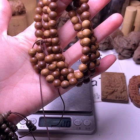 檀香木手串/手链檀香黑肉0.8/108横纹虎皮沉