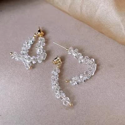 铜合金锆石耳饰 韩国东大门桃心爱心耳环女前后戴银针高级感轻奢i