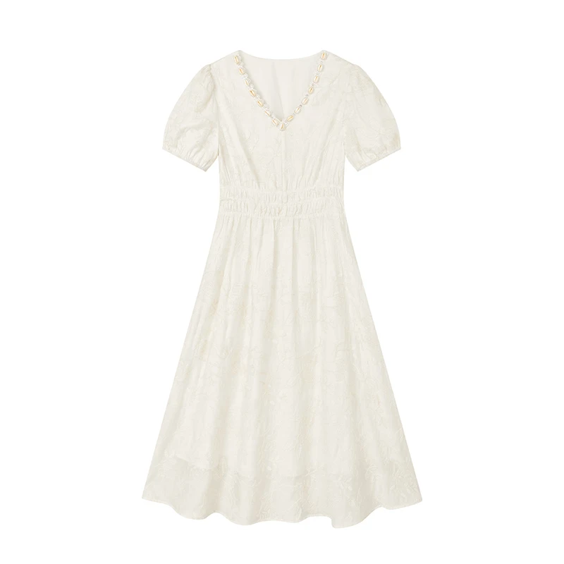 【达人专属】刺绣收腰连衣裙W6785