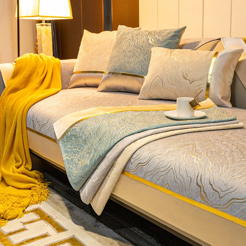 轻奢风防滑沙发垫简约现代沙发套罩高档雪尼尔四季通用坐垫子盖布