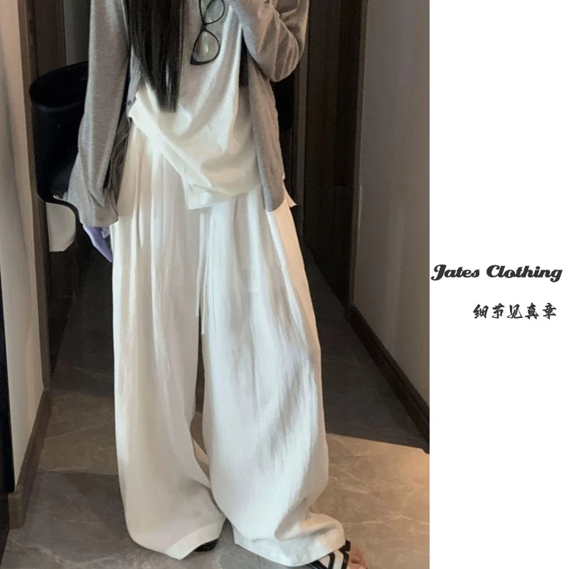 K1051#夏秋新品亚麻宽松百搭显高显瘦纯色松紧腰加抽绳气质阔腿裤
