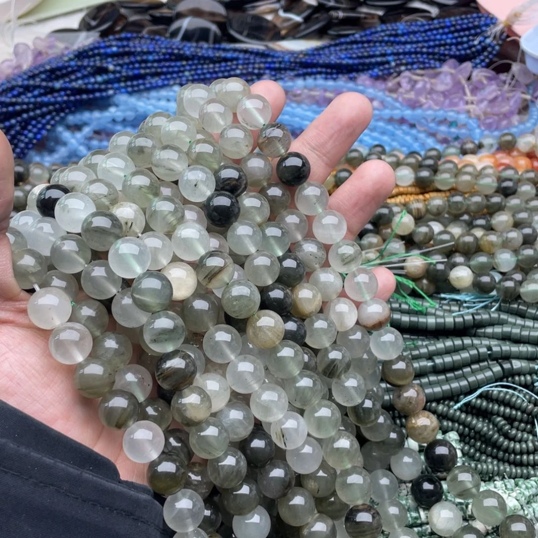 玛瑙/玉髓珠宝半成品未镶嵌一条装12mm绿兔毛圆珠