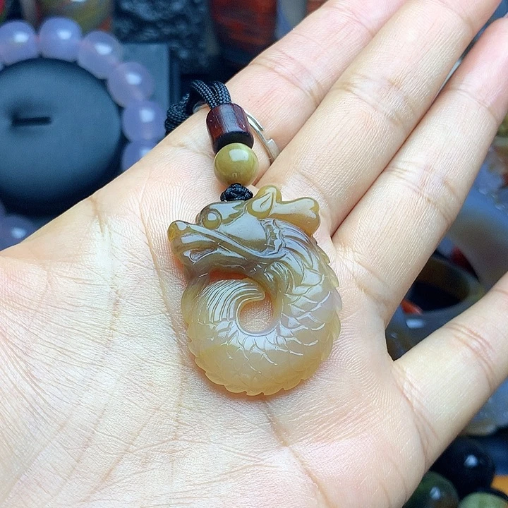 未镶嵌吊坠(不含链)硅化玉玉雕龙牌