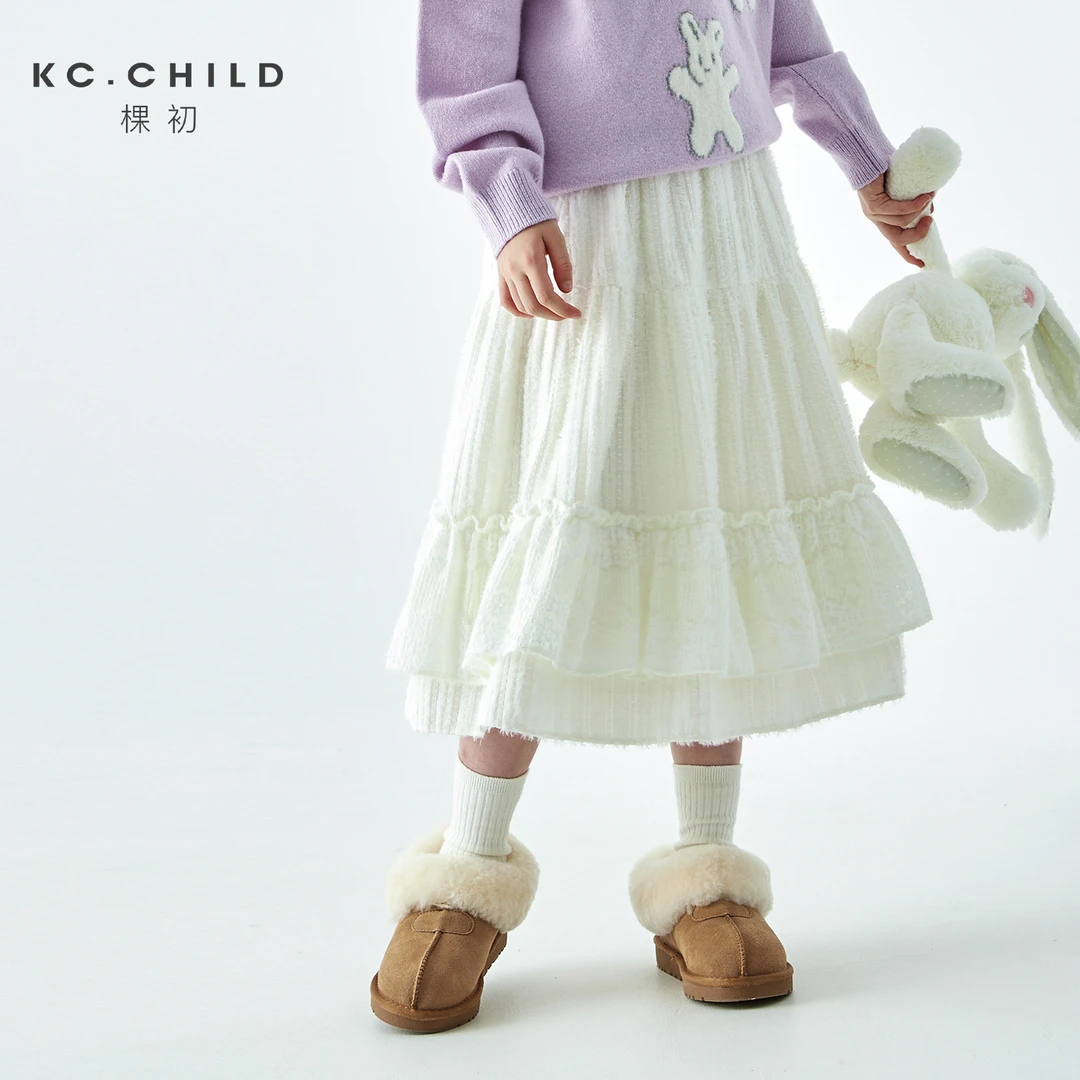 25年秋冬季新款亲子中大女童亲肤蕾丝花边半裙绒感磨毛花苞裙