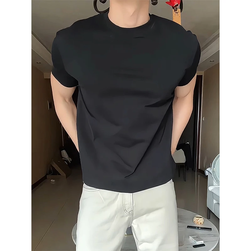 cleanfit黑色收袖口短袖男弹力内搭运动健身正肩t恤小领口三分袖