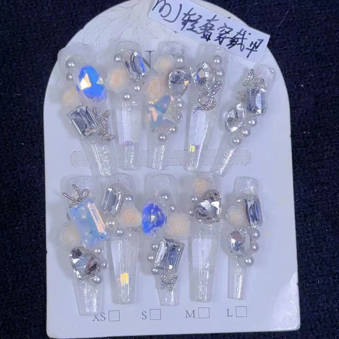 穿戴甲流沙穿戴甲重工纯手工穿戴甲满钻晕染轻奢爆闪春秋季流麻