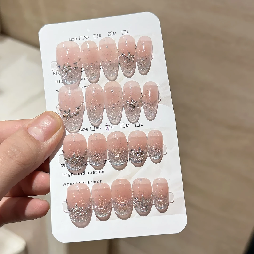 【浮光泡影】蓝眼泪猫眼渐变拼钻精致美甲 2043002 纯手工穿戴甲