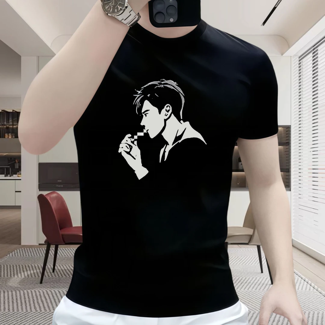 2025新款夏季纯棉短袖t恤男潮牌男士潮流圆领上衣轻奢ins印花T恤