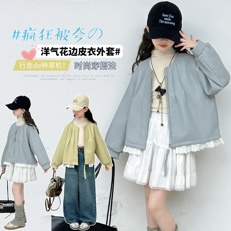 女童皮衣春秋季新款中大童圆领软皮PU外套儿童夹克小女孩韩版秋装