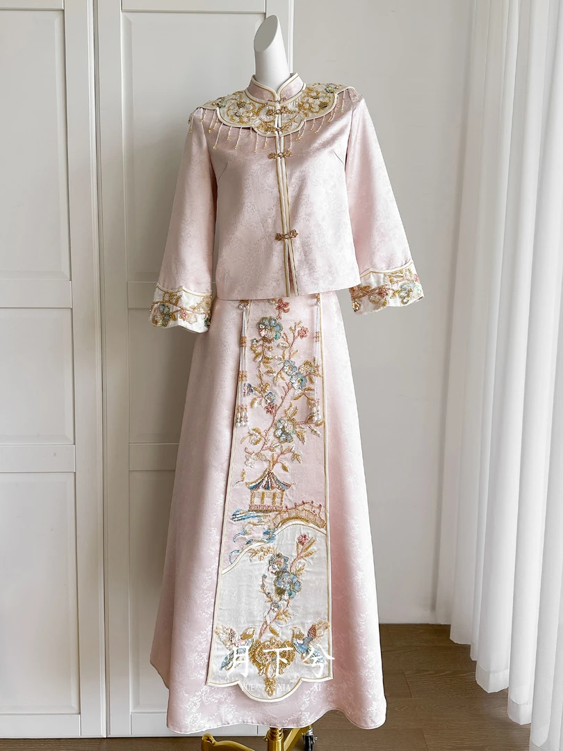 【月下兮-云深】绝美订婚小礼服粉色中式新娘结婚敬酒高端秀禾服