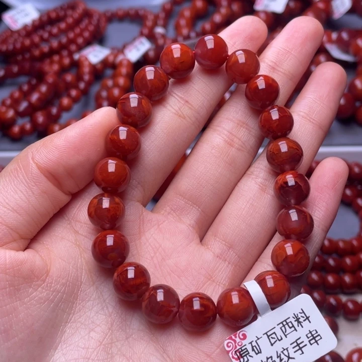 邢***行南红玛瑙未镶嵌其他10mm顶品瓦西火焰纹圆珠手串