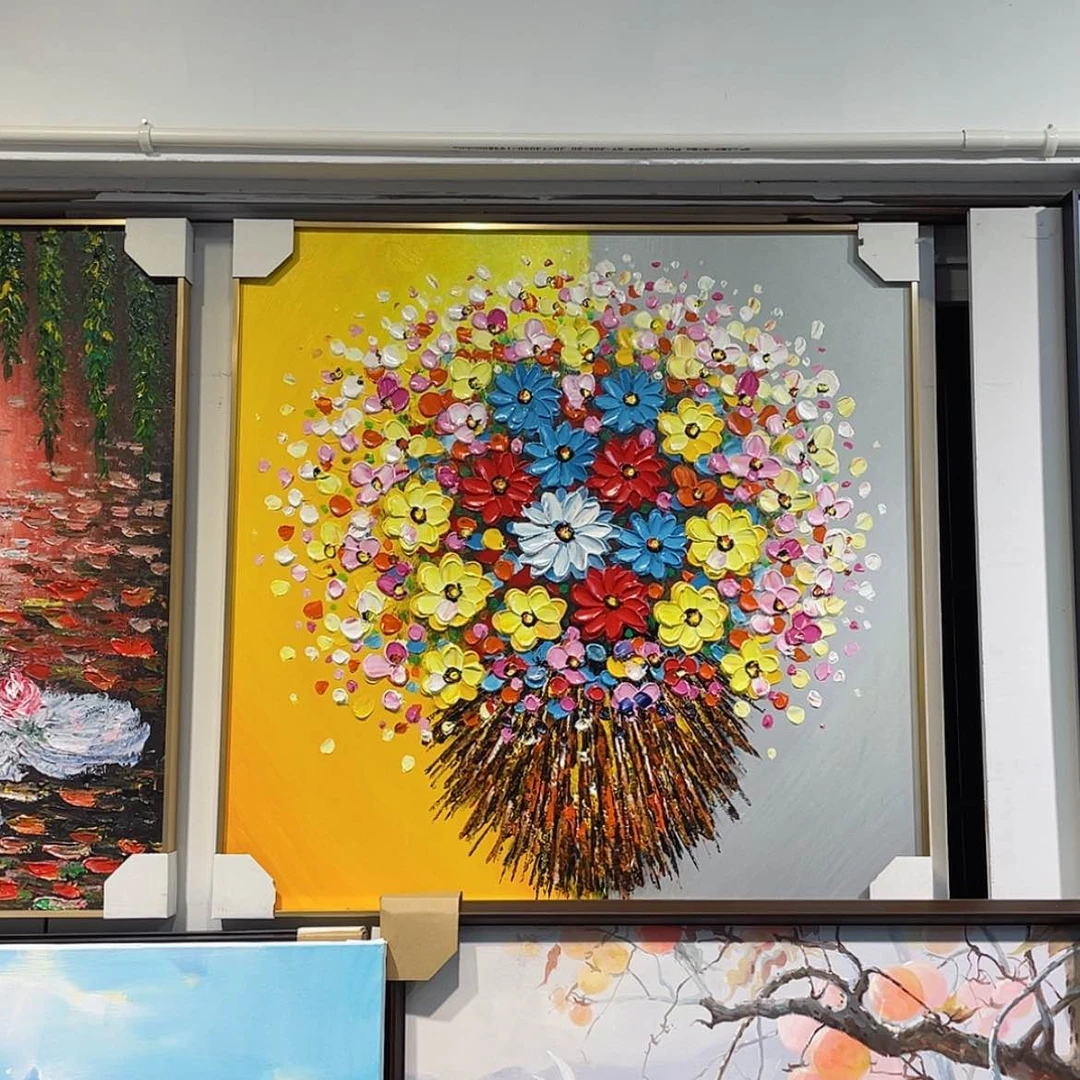【闪购商品】油画幸福洋溢刀画花卉手绘油画含框80×80