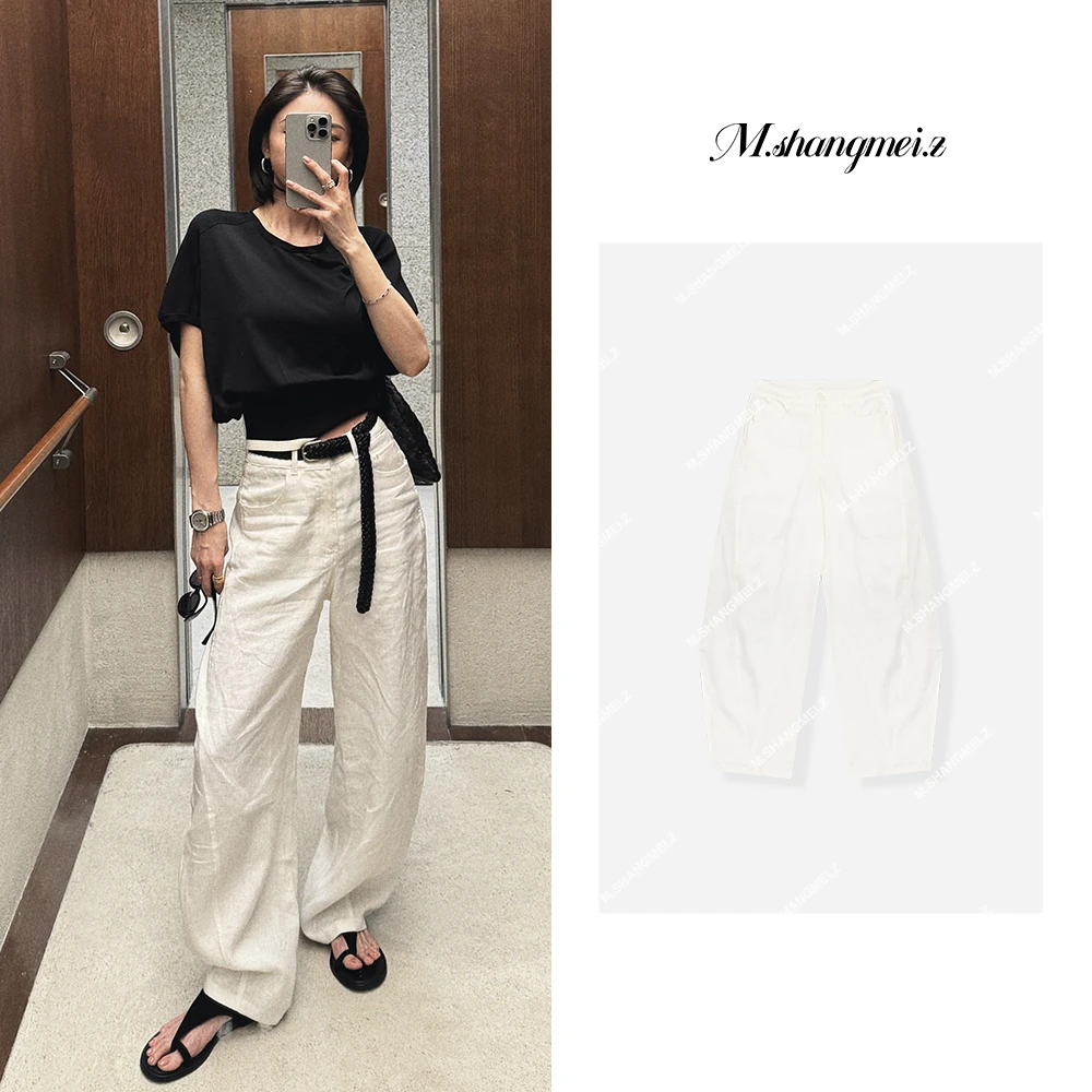 M.SHANGMEI.Z/沐熙【高光麻裤】美大哥亚麻透气白色休闲裤X052508