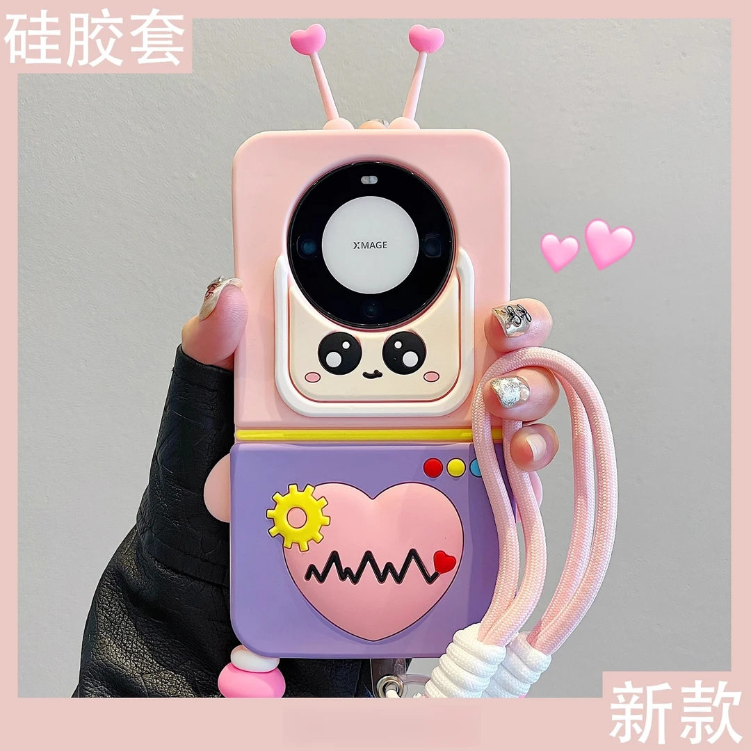 适用华为mate60pro+手机壳pura70立体硅胶套爱心机器人mate70女款