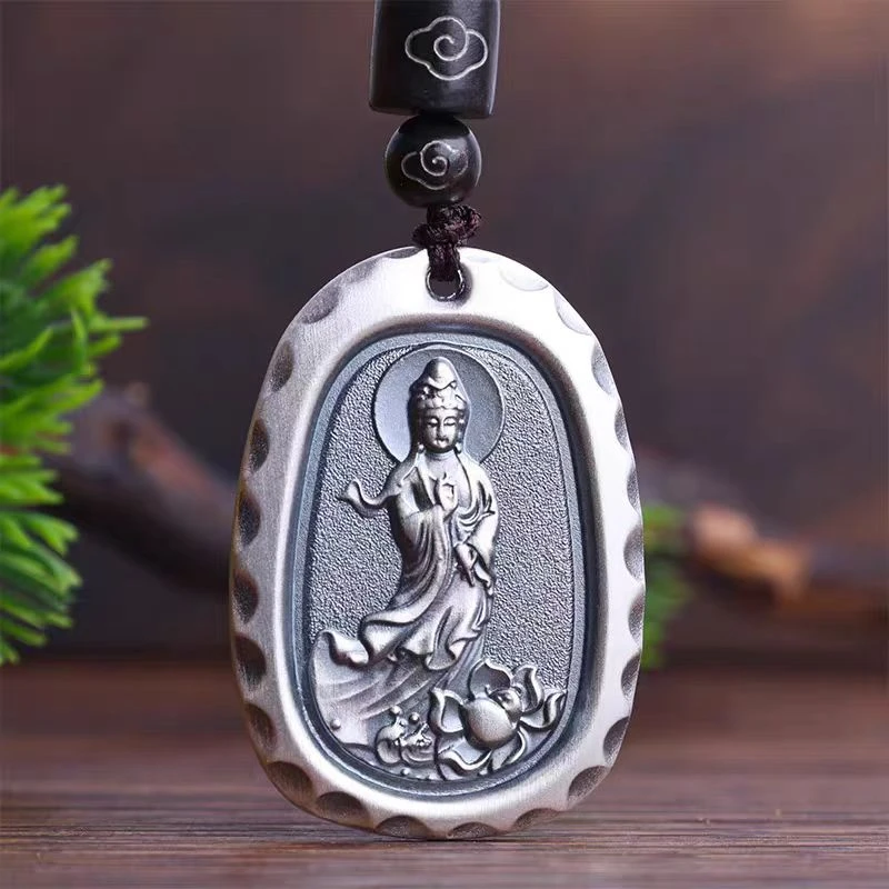 吊坠足银 【如意】999足银观音吉言吊坠招财纳福实心复古手工挂坠