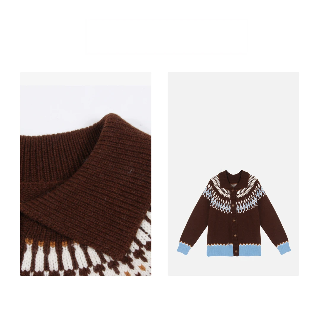 凯特丝蓓1046#女士费尔岛嵌花针织开襟外套上衣开衫