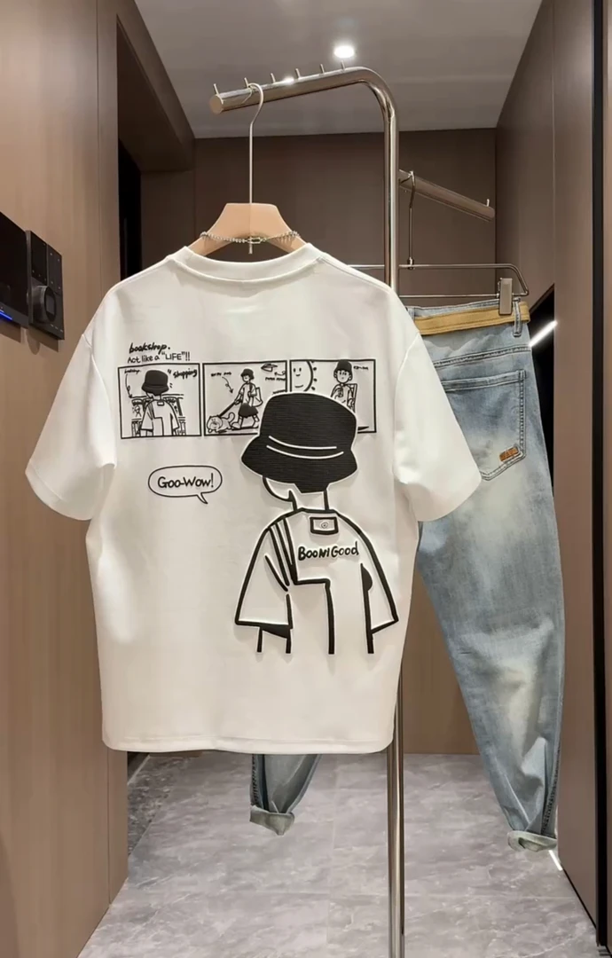 2025夏季新款男士短袖休闲卡通印花圆领上衣百搭半袖潮牌打底T恤