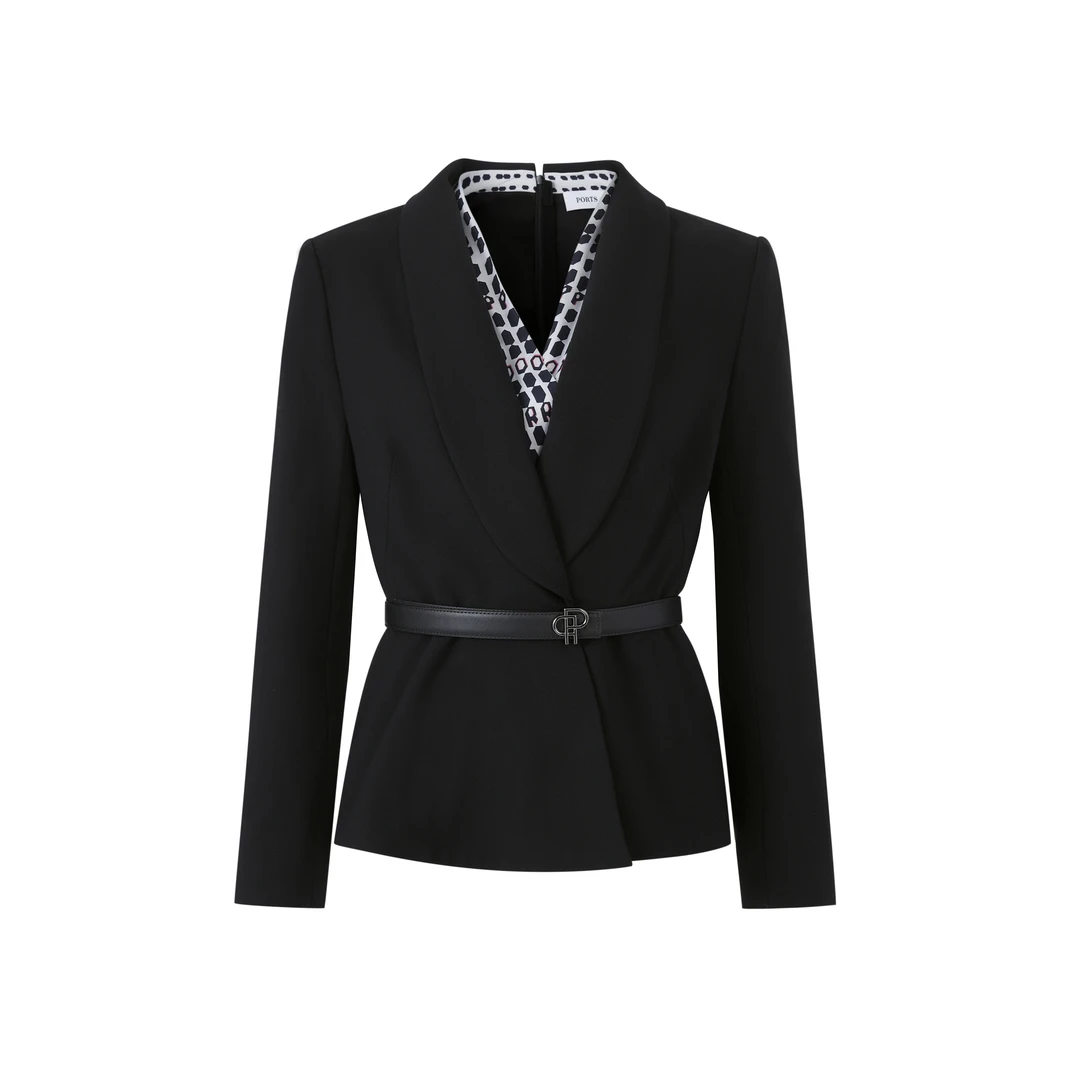 Ports/宝姿修身型西装领系带西装设计师修身轻奢气质百搭收腰上衣