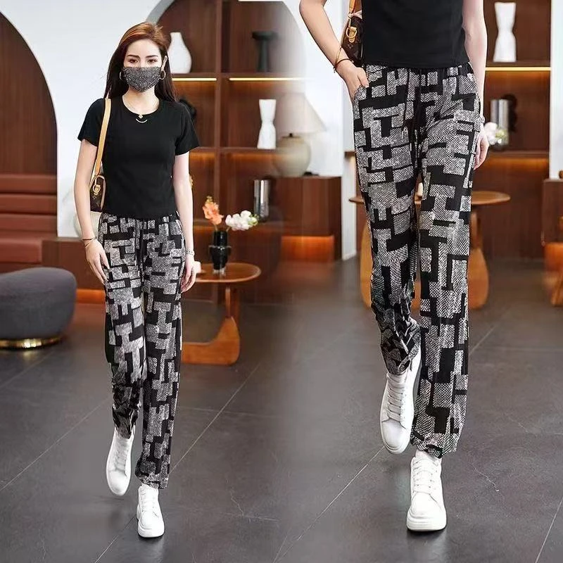 休闲阔腿宽松显瘦束脚冰丝裤