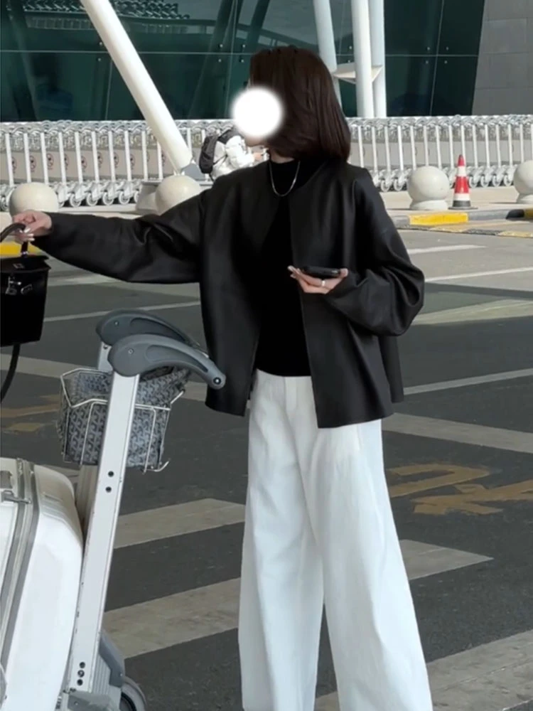 2025年春季新款黑色复古皮衣外套女宽松休闲气质高级感穿搭上衣女