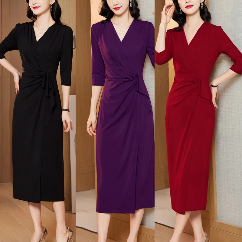 【主播推荐】时尚高贵气质修身显瘦连衣裙中长款宴会礼服裙中长裙