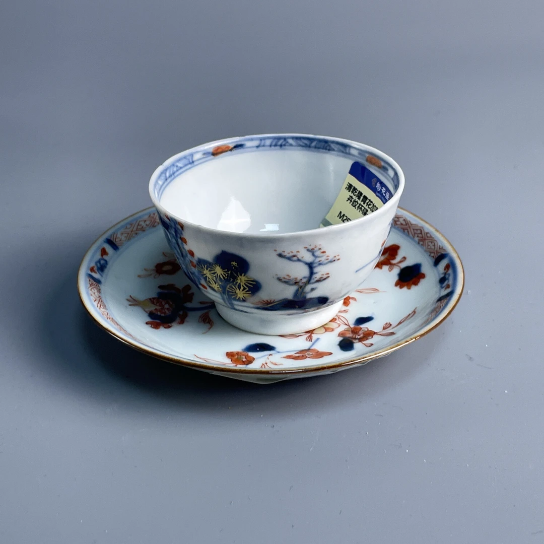 清乾隆青花加彩花卉纹杯碟一套-M25LJ003C99-03
