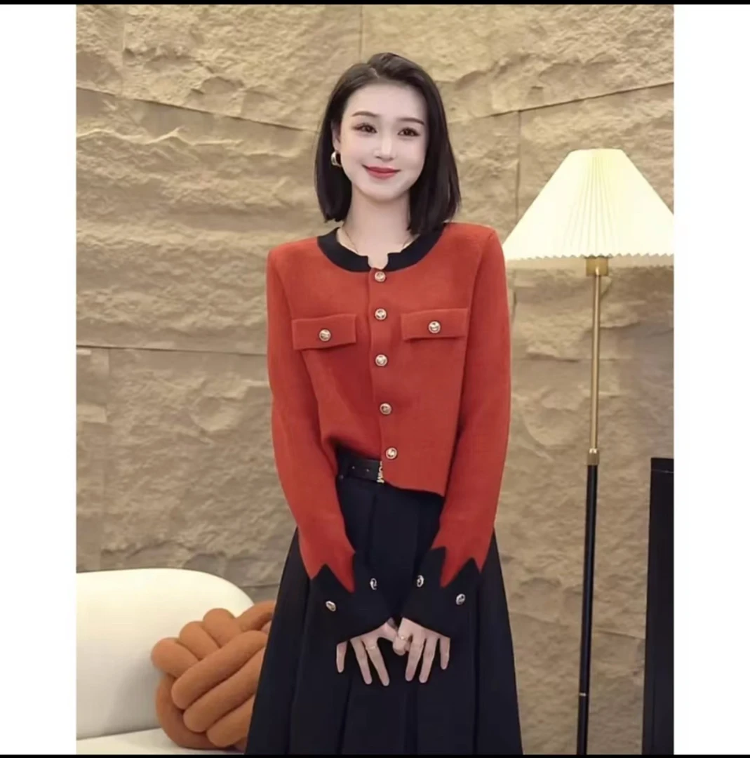 3442新款时尚撞色小香风针织衫