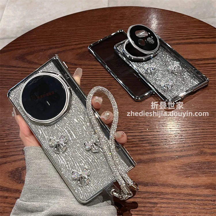 适用荣耀Magic V5手机壳magicv5闪粉蝴蝶结支架全包中轴壳膜一体