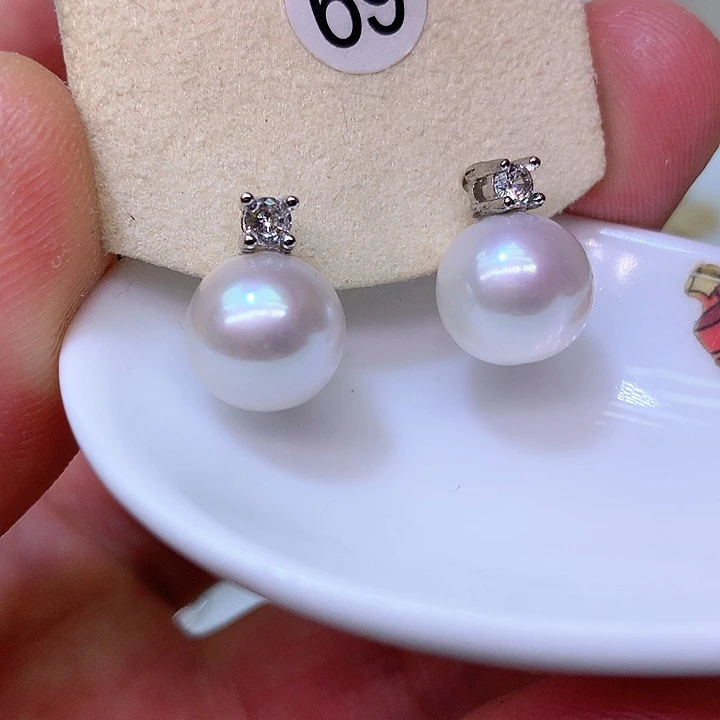 银S925镶嵌耳饰淡水珍珠