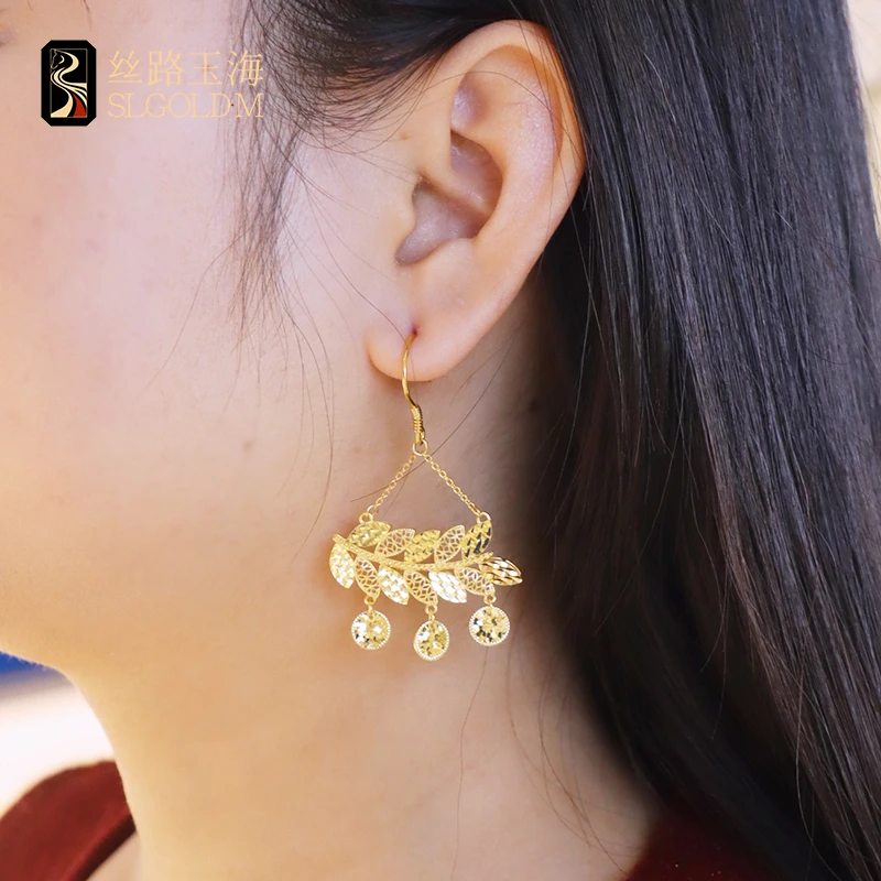 丝路玉海叶影婆娑耳饰新疆异域风情民族文化疆派黄金珠宝纯金999