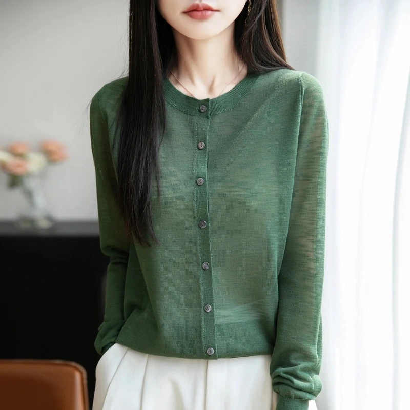 夏季女款竹节麻薄款长袖针织防晒开衫宽松外搭