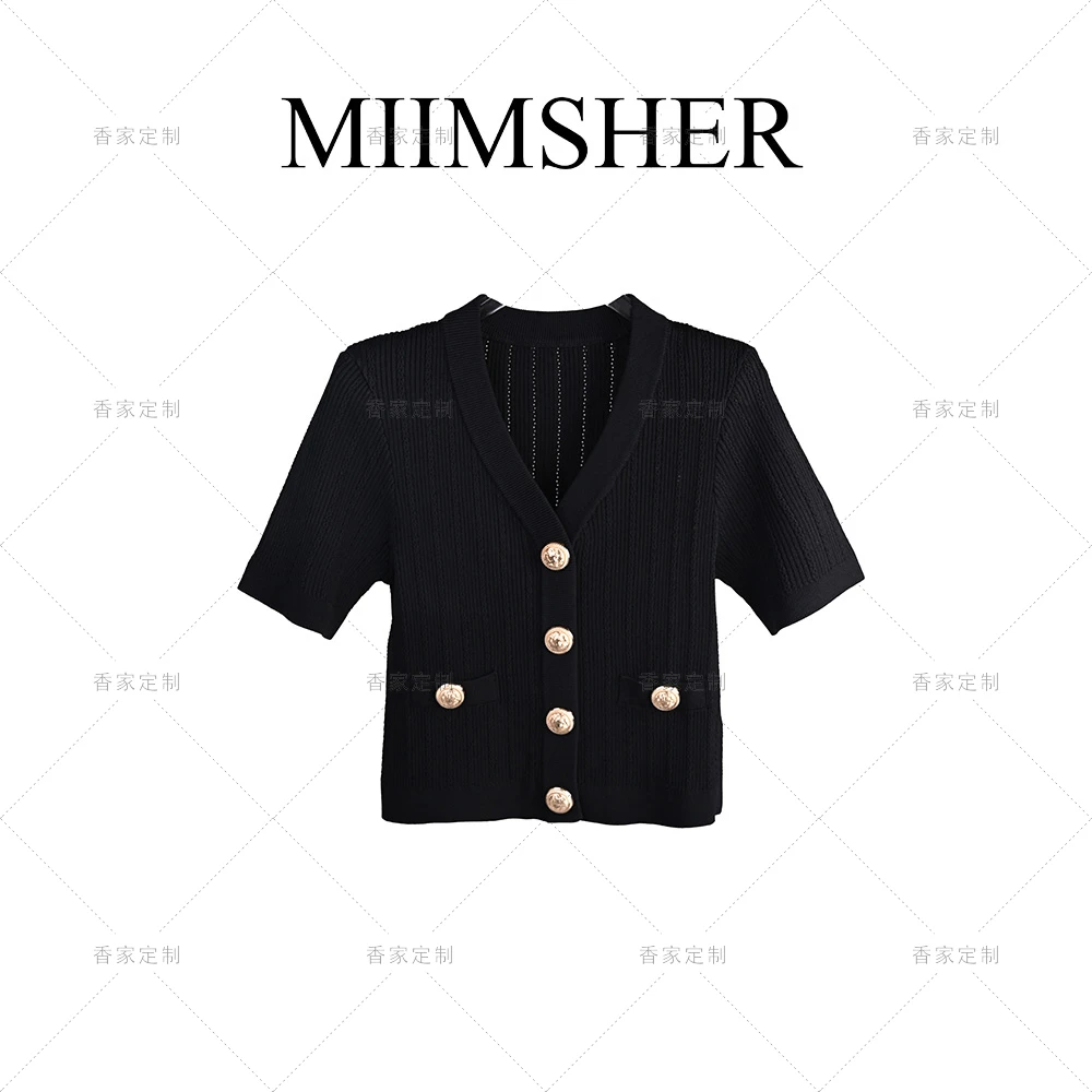 MIIMSHER午夜米兰巴家黑金针织衫夏季修身显瘦百搭女短袖