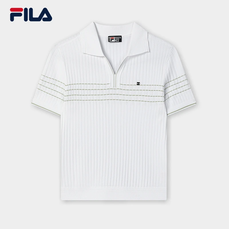Fila/斐乐女款【优雅知性编织衫】春夏休闲小V领短袖T恤F11W523409F